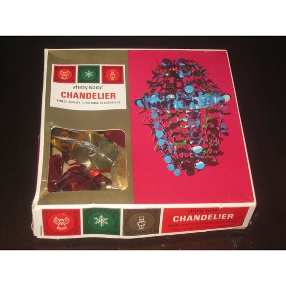 Vintage Christmas SHINY BRITE Chandelier Red & Gold Foil Japan boxed RARE unique - Picture 1 of 12